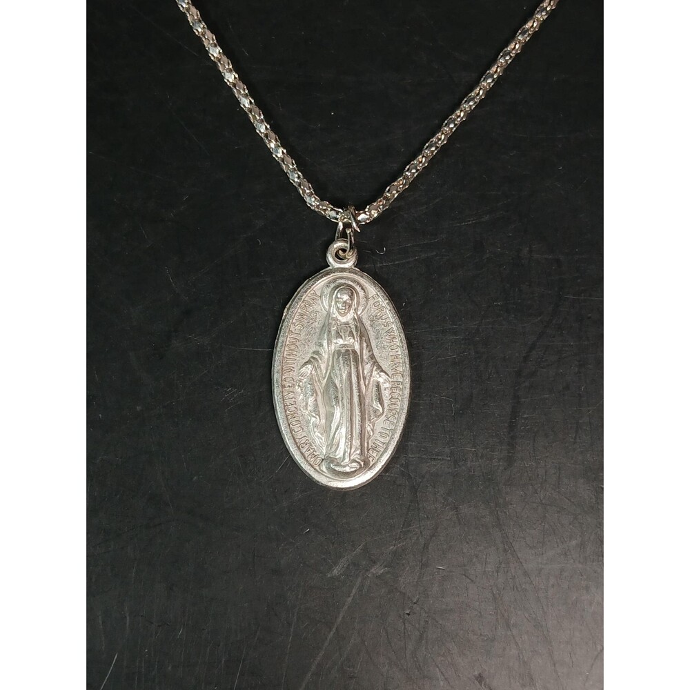 Mary Conceived Without Sin Silver Tone Necklace ~20"